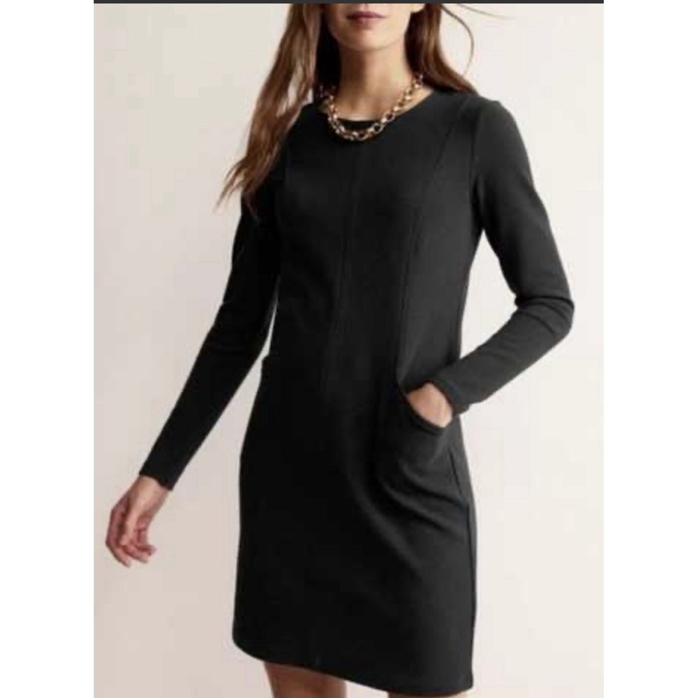 Boden ottoman Ribbed Shift Dress Black Long Sleeve Sz 16/18 Neutral Capsule